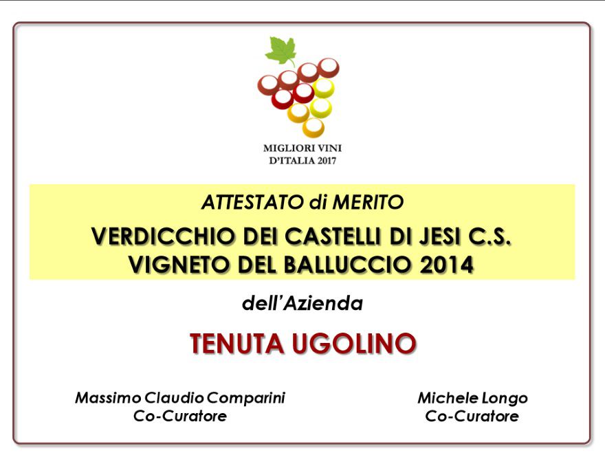 Vigneto del Balluccio 2014: Certificate of Merit of the Guide &quot;Best Italian Wines 2017&quot;